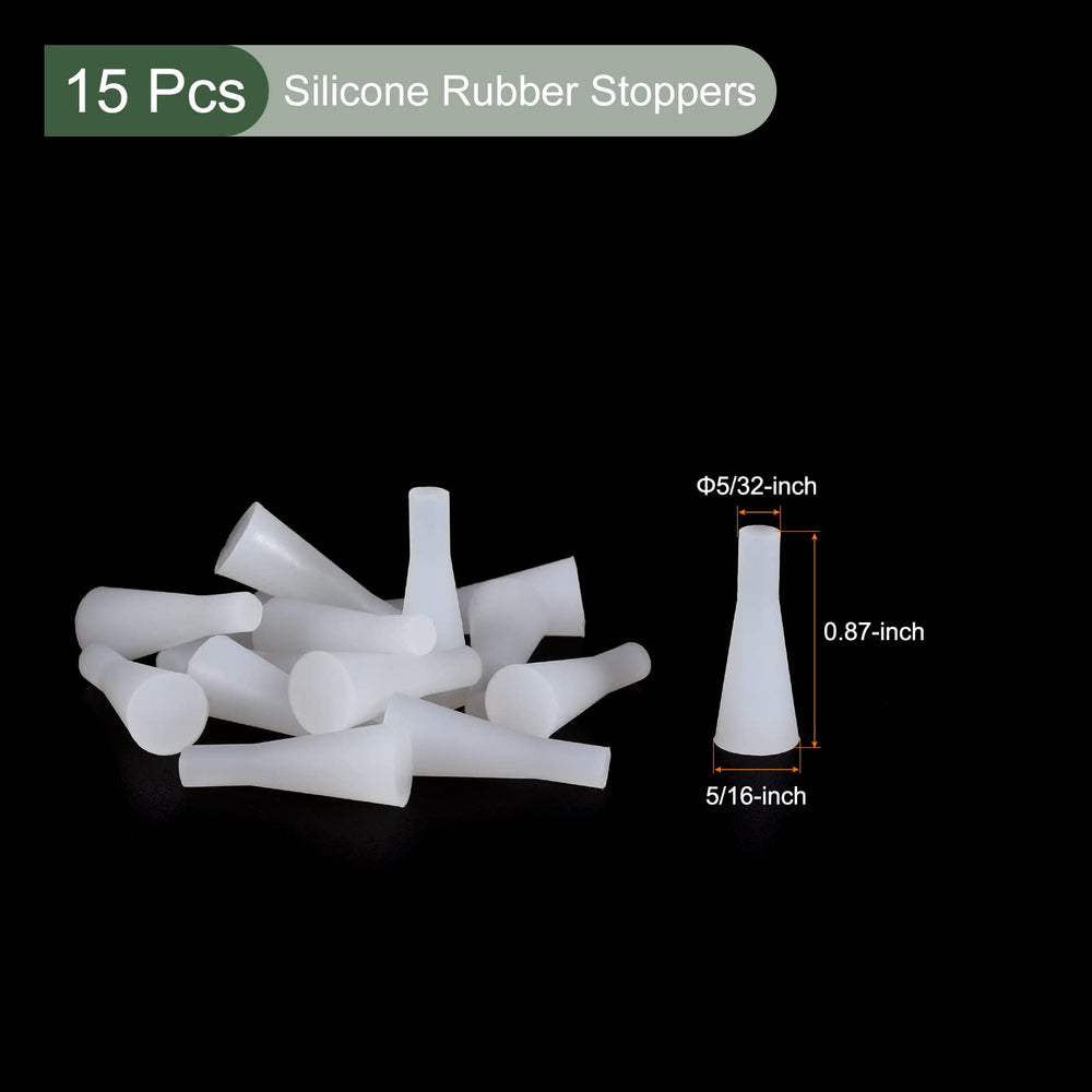 15Pcs Silicone Rubber Stoppers, Tapered Plugs with High-Temperature Resistance | Protect Hole, Great for Lab Industry (White, 5/32-Inch to 5/16-Inch)