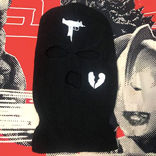 3 Hole UZI Balaclava Knitted Full Face Cover Ski Mask Winter Windproof Neck Warmer Thermal Cycling for Men Women (Black)