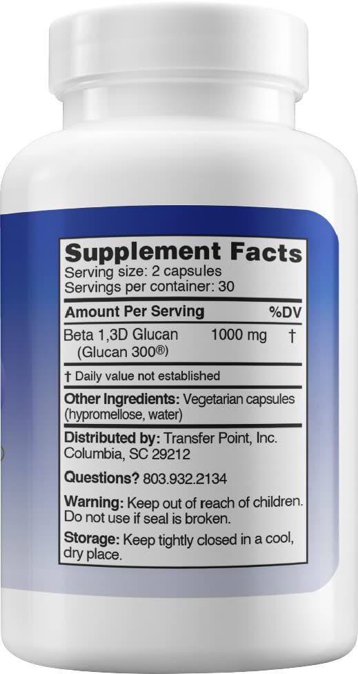 Immune Support Supplement with 500mg of Highly Purified Beta Glucan Per Capsule (Pack of 1)
