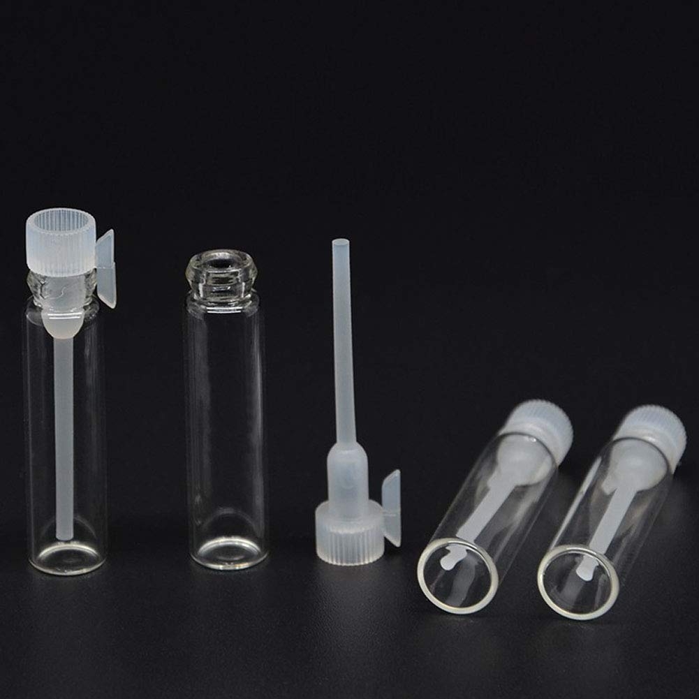 100 Pcs Empty Perfume Sample Bottles Mini Glass Refillable Sample Vial Containers with Clear Cap for Aromatherapy, Essential Oil, Fragrance and Liquid (1ml)