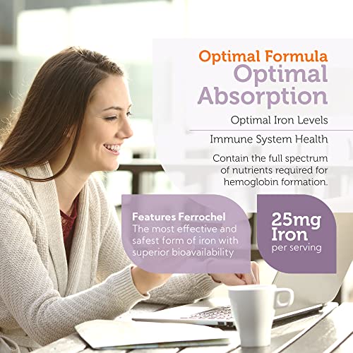 - Iron Supplement with Vitamin C - Capsule Iron Pills for Women and Men - High Absorption, Easy on Stomach, Kosher Ferrous Iron Supplements with Vitamins C, B12, Folate & More - 100 Count