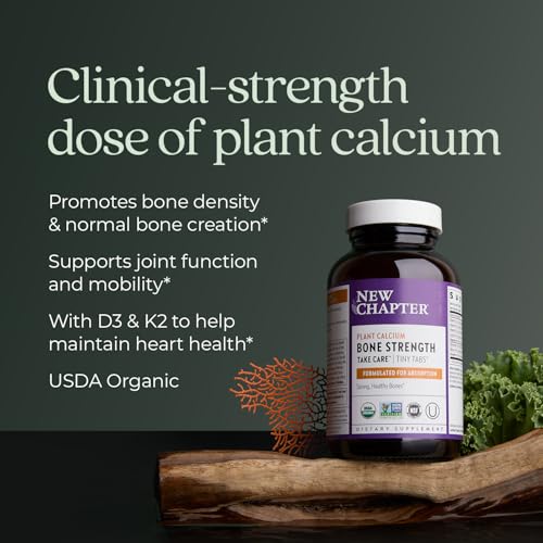 Calcium Supplement - Bone Strength Tiny Tabs Organic Calcium with Magnesium, Vitamin D3+K2, 70+ Trace Minerals for Bone Health, Gluten Free, Easy to Swallow - 120 ct