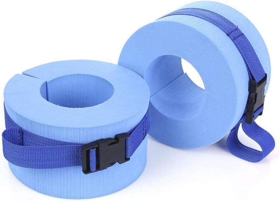 Foam Swim Aquatic Cuffs, Water Aerobics Float Ring Fitness Exercise Set, Ankles Arms Belts with Quick Release Buckle for Swim Fitness Training Set, Set of 2, Blue