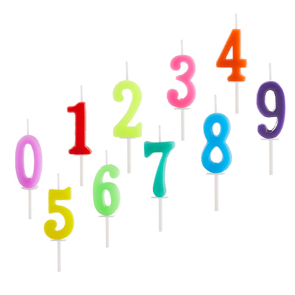 10 Pieces Birthday Candles Cake Numeral Candles Number 0-9 Glitter Cake Topper Decoration for Party, Wedding, Bottle Service, Night Club,Kids,Adults (Colourful)