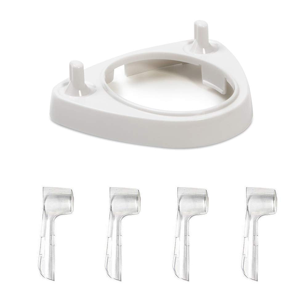 Food Safety Plastic Charging Station with Brush Head Storage and 4 Toothbrush Heads Dust-Proof Covers for Oral-B Electric Toothbrush Series