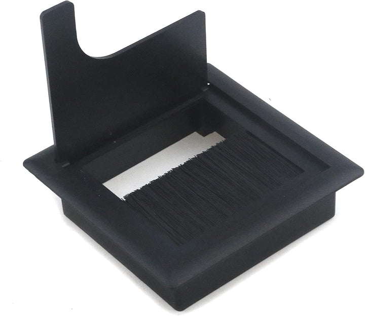 4Pcs Square Cable Hole Cover ABS Desk Grommet 3.15 x 3.15 Wire Organizer Black Desk Cord Cable Hole Cover Grommet with Brush for Computer Desk Table