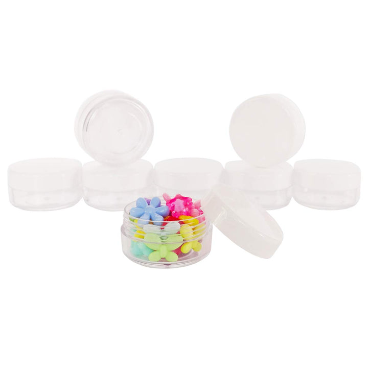 30pcs 10 Gram 10ml Small Jars, Empty Cosmetic Sample Container, Plastic Round Pot WHITE Screw Cap Lid, Tiny 10g Bottle for Makeup, Eye-shadow, Nails, Powder, Jewelry, Slime, Pills, 30 Spatulas +Labels