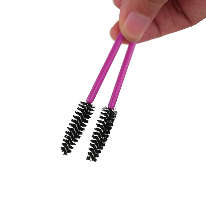 Hot Pink+Black : Yueton Pack of 100 Disposable Eyelash Brushes Wands Mascara Applicator (Hot Pink+Black)