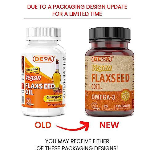 Organic Vegan Vitamins Flax Seed Oil - Rich in Omega-3, Cold-Pressed & Unrefined - 90 Capsules, 2-Pack