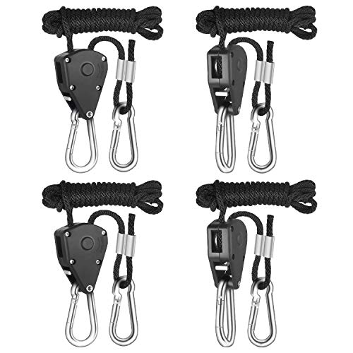 GLROPEX2 2-Pair 1/8 Inch 8-Feet Long Heavy Duty Adjustable Rope Clip Hanger (150lbs Weight Capacity) Reinforced Metal, 2 Pairs, Black