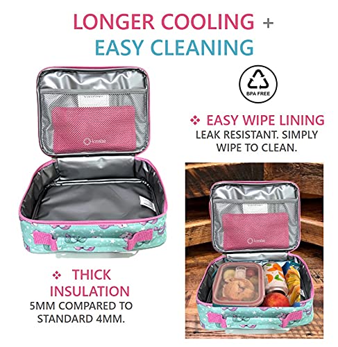 Lunch Bag for Girls with Water Bottle and Ice Pack, Cute Lunch-Box for Toddler Daycare Pre-School, Kids Container for Lunches Snacks Removable Tray, Aqua Pink Cat Mermaid