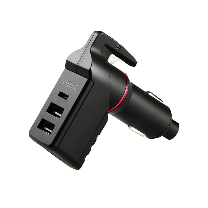 Stinger USB Type C Car Charger Emergency Escape Tool: Spring Loaded Window Breaker Punch, Seat Belt Cutter, 1 USB-C Port + 2 USB-A Ports Cigarette Charger, 3.0A Max Output (1 pc Black)