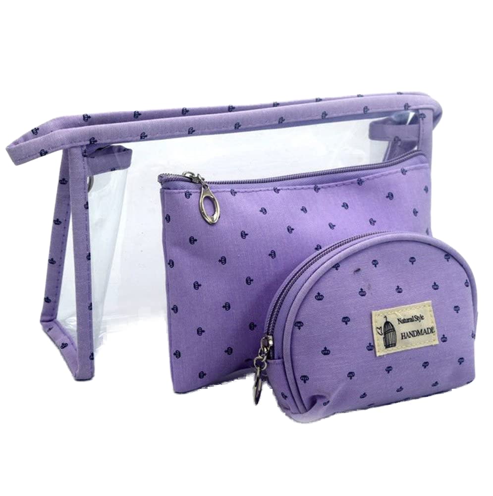 Purple: Xichen 3 Sets of Transparent Waterproof PVC Cosmetic Bag (Purple)