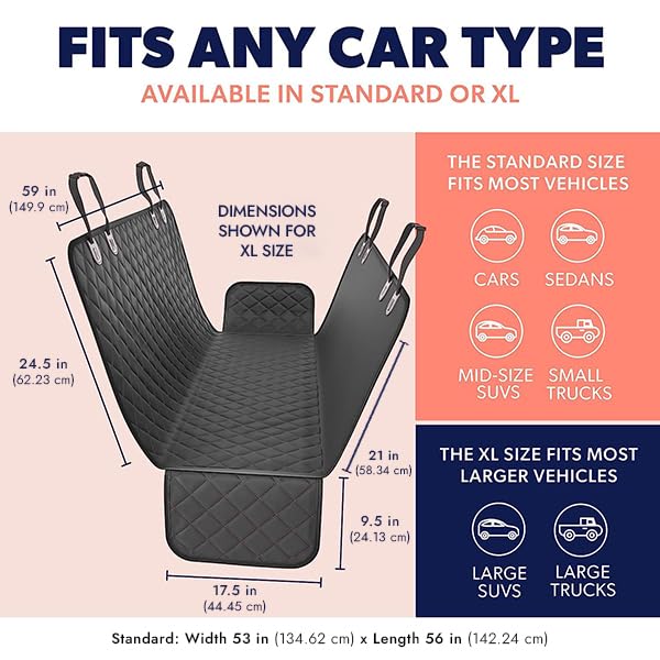 Dog Car Seat Cover for Back Seat. Car Seat Protector Dog Hammock for Car - Waterproof Pet Back Seat Cover for Trucks, Sedans & SUVs - Use with Chom Chom Roller Pet Hair Remover. Black XL