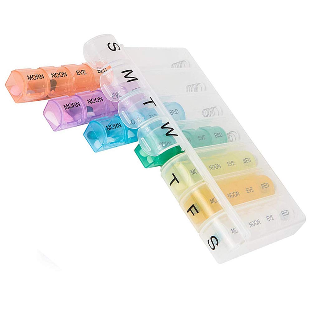 Travel Pill Organizer Weekly Pill Planner for Pill and Vitamin Each Week, 4 Times a Day Medication Reminder, Easy to Read Monday to Sunday, AM PM Small Compartment for Purse
