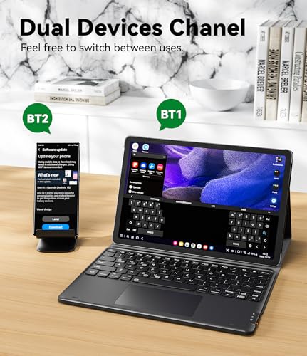 Samsung Galaxy Tab S7 Fe (5G) Case with Keyboard, Tab S8 Plus S7 Plus, DIY 7 Color Backlit, Smart Touchpad, Detachable Magnetic Keyboard Case with S Pen Holder, Black