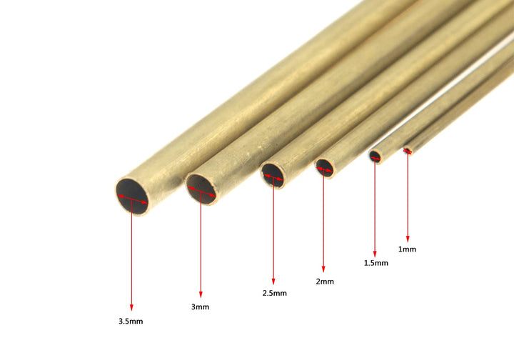 Round Brass Telescopic Tube, 1mm 1.5mm 2mm 2.5mm 3mm 3.5mm OD x 0.2mm Wall Thickness 300mm Length Seamless Straight Pipe Tubing, Pack of 6 Pcs