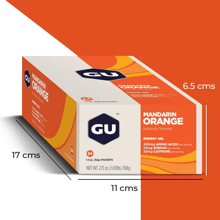 GU Energy Original Sports Nutrition Energy Gel, Vegan, Gluten-Free, Kosher, and Dairy-Free On-the-Go Energy for Any Workout, 24-Count, Mandarin Orange