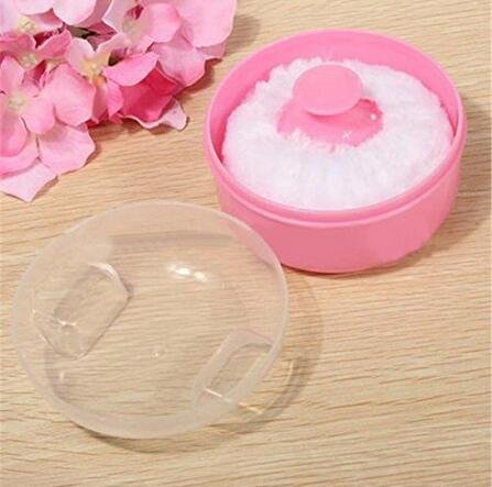 2 Pcs Baby After-Bath Powder Puff Sponge Box Kit Dispensor DIY Make up Cosmetic Loose Powder Jar Container Case (Pink)
