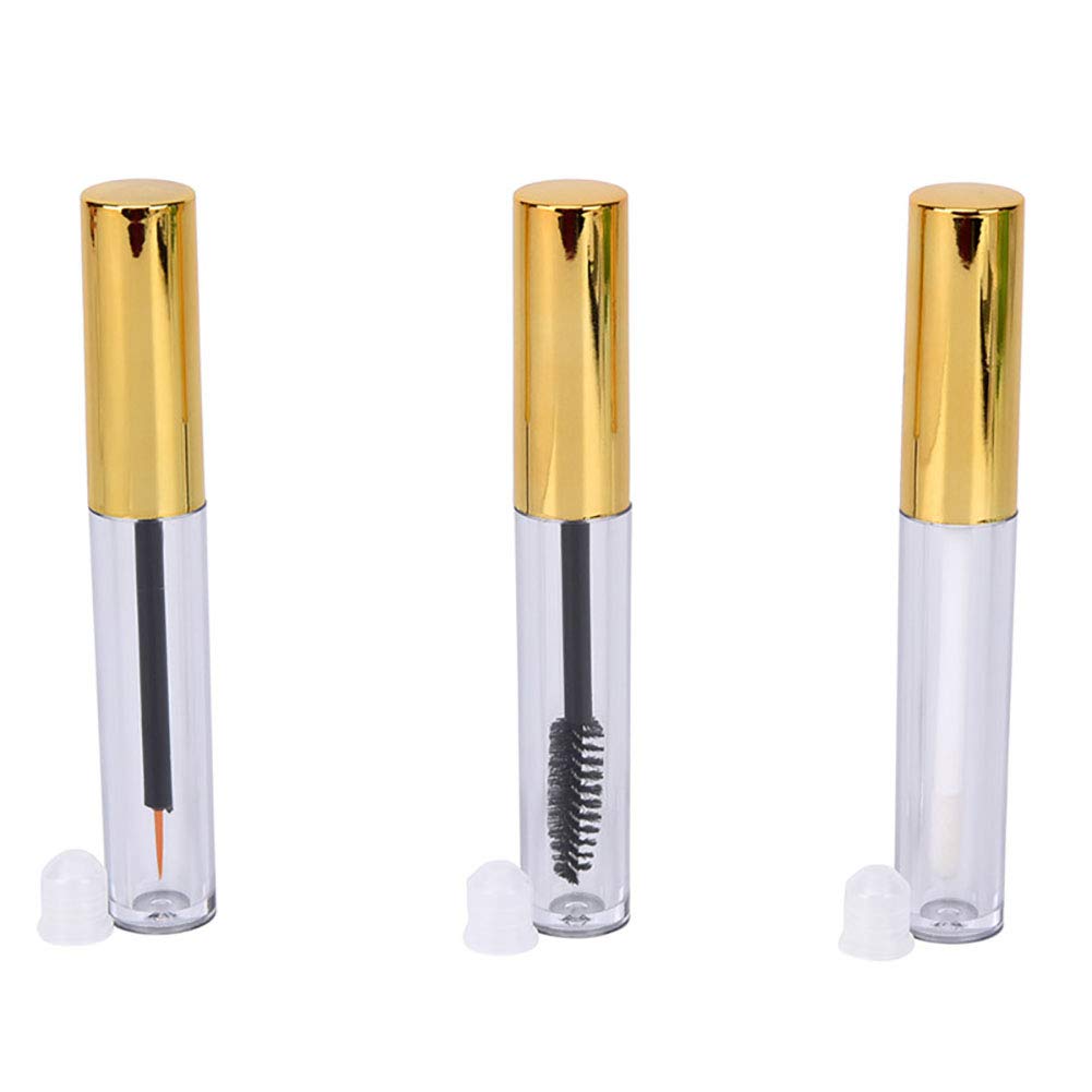 10ml Empty Mascara Tube Eyeliner Cream Container Bottle, Lip Gloss Bottle with 3 Piece Funnel & Rubber Inserts for Castor Oil Golden (Set 03)
