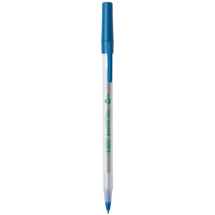 Ecolutions Round Stic Ballpoint Pens, Medium Point (1.0mm), 50-Count Pack, Blue Ink Pens Made from 97% Recycled Plastic