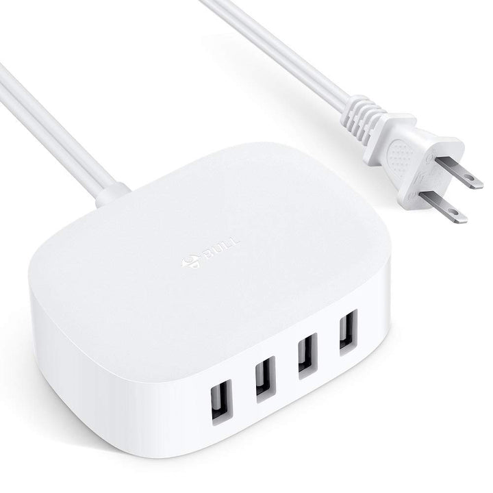 USB Charging Station 4 Port - USB Charger Block Multiple USB Charging Station, USB Wall Charger USB Charger Cable White 6ft USB Charging Hub for Multiple Devices (ULlisted)