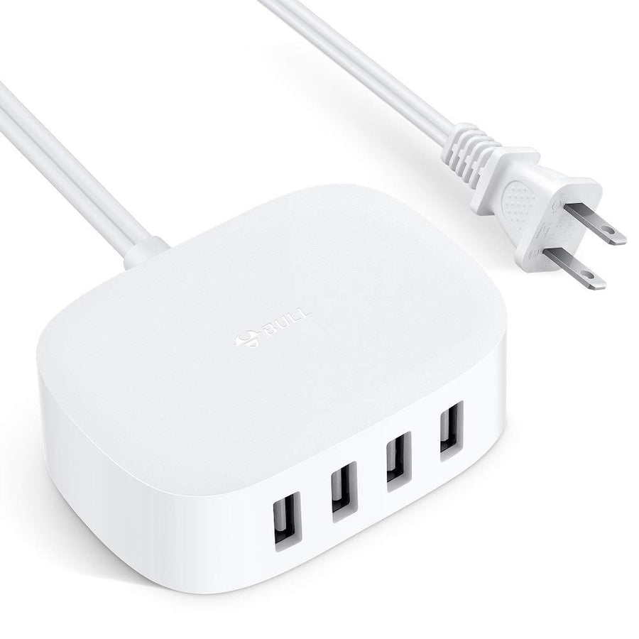 USB Charging Station 4 Port - USB Charger Block Multiple USB Charging Station, USB Wall Charger USB Charger Cable White 6ft USB Charging Hub for Multiple Devices (ULlisted)