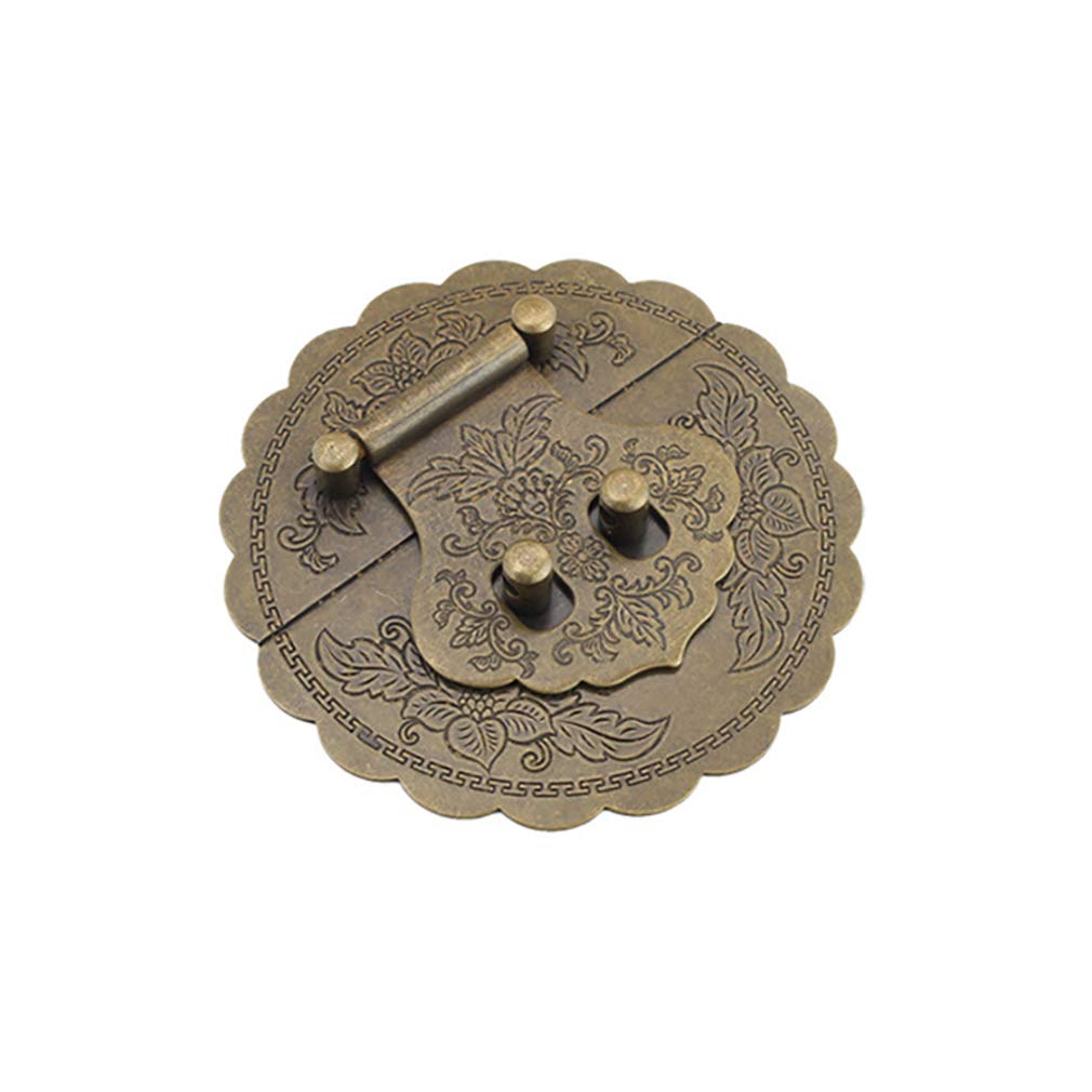 Antique Brass 3.54/9cm Round Embossing Brass Hasp Buckle Lock Latch Cabinet Box Furniture Hardware Hasp (Antique Bronze)