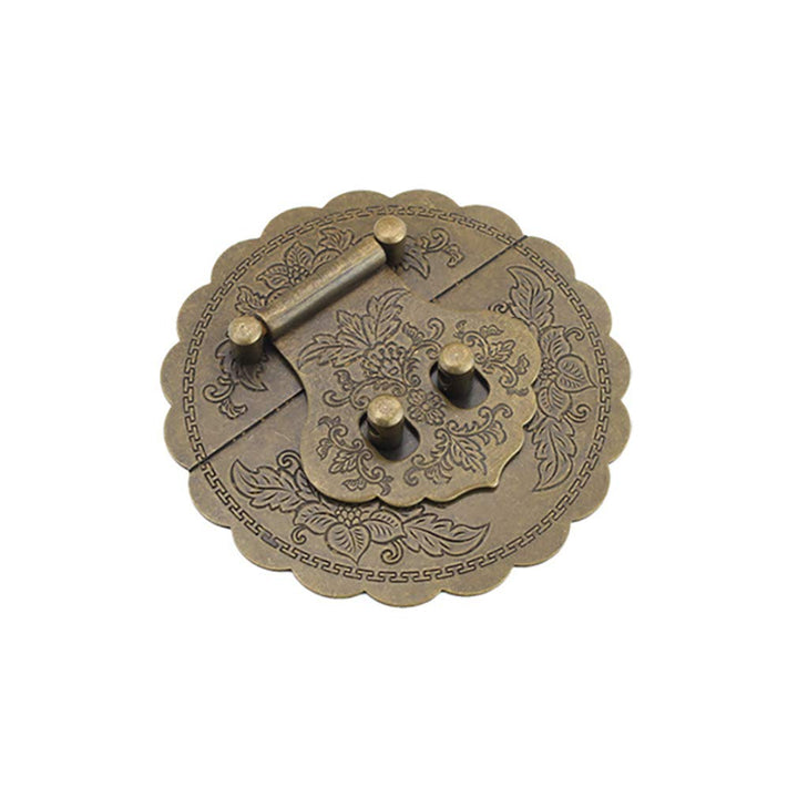 Antique Brass 3.54/9cm Round Embossing Brass Hasp Buckle Lock Latch Cabinet Box Furniture Hardware Hasp (Antique Bronze)