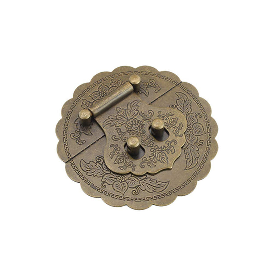 Antique Brass 3.54/9cm Round Embossing Brass Hasp Buckle Lock Latch Cabinet Box Furniture Hardware Hasp (Antique Bronze)