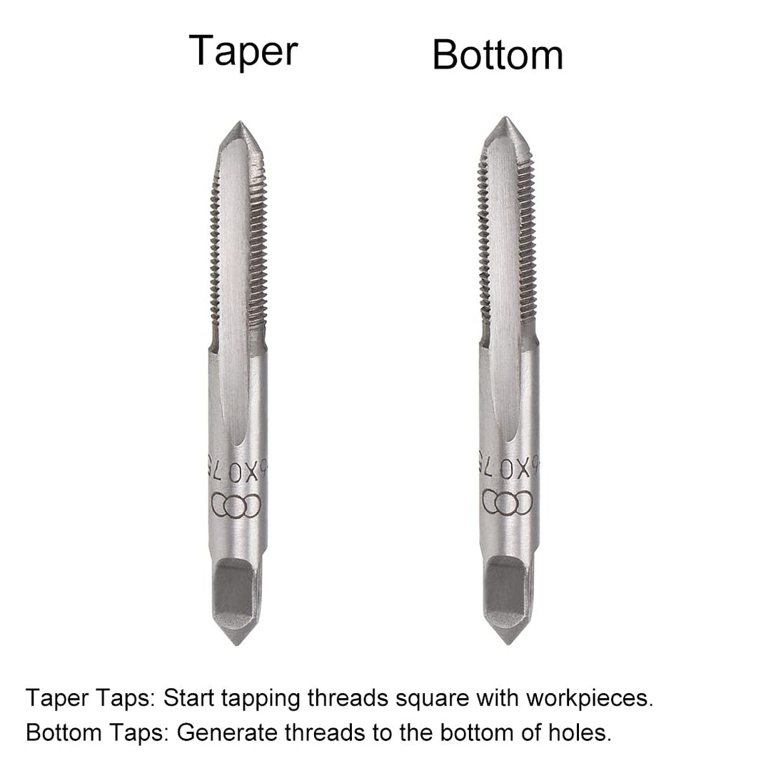 Metric Hand Tap M6 Thread 0.75 Pitch 3 Straight Flutes H2 Alloy Tool Steel Bottom & Taper Screw Tap Set Tapping Tools for Repairing 2 Pairs