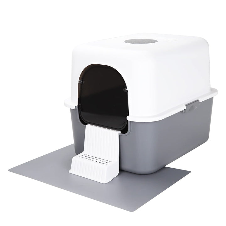 Cat Urine Litter Box with Pedal, Fully Enclosed Leak-Proof for Small Cats Under 8 IB, High Edge and Odorless, Easy to Carry and Clean (Grey with Handle, S)