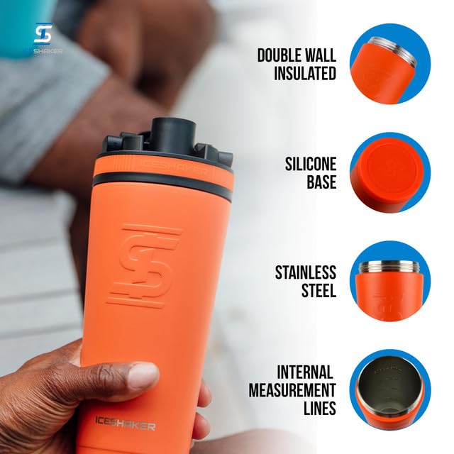 Insulated Stainless Steel Shaker Bottle | 26oz, Pineapple | Cold for 30+ Hours | Insulated Cup with Twist-on Agitator | Odor-Free Shaker Cup for Protein Shakes, Water, Smoothies, Cocktails