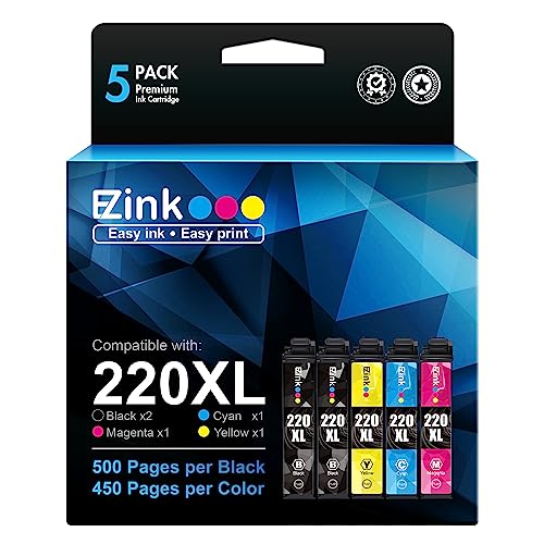 Remanufactured Ink Cartridge Replacement for Epson 220 XL 220XL T220XL to use with WF-2760 WF-2750 WF-2630 WF-2650 WF-2660 XP-320 XP-420 XP-424(2 Black, 1 Cyan, 1 Magenta, 1 Yellow) 5Pack