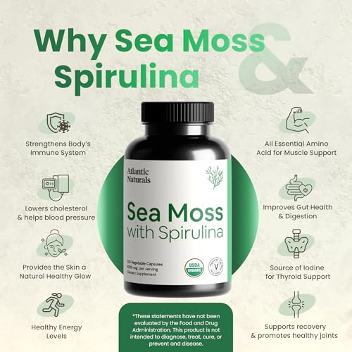 Sea Moss with Spirulina Superfood Capsules - Multivitamin Supplement Supports Healthy Iron and Immune Health, Alternative to Seamoss Gel and Powder - Irish Sea Moss Capsules (120 ct)