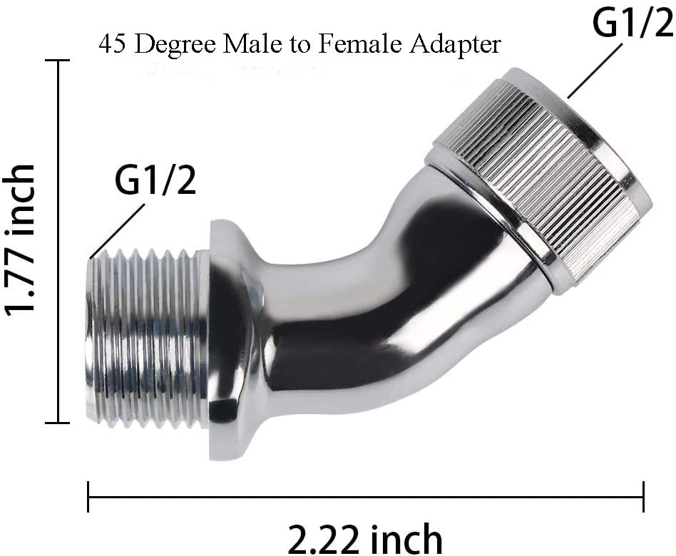 Shower Elbow Adapter for Shower Head 45°Angle G1/2 Male to Female Shower Head Extender Connector