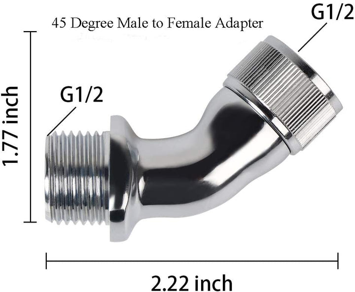 Shower Elbow Adapter for Shower Head 45°Angle G1/2 Male to Female Shower Head Extender Connector