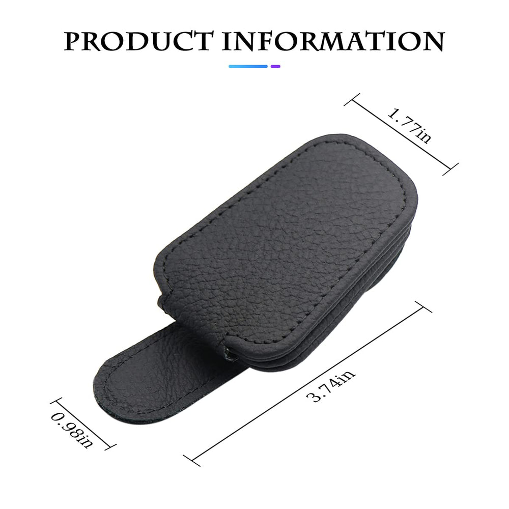 Magnetic Leather Sunglasses Holder for Car Sun Visor, Eyeglass Hanger Clip for Car, Sunglasses Organizer Storage, Car Interior Accessories (Black)