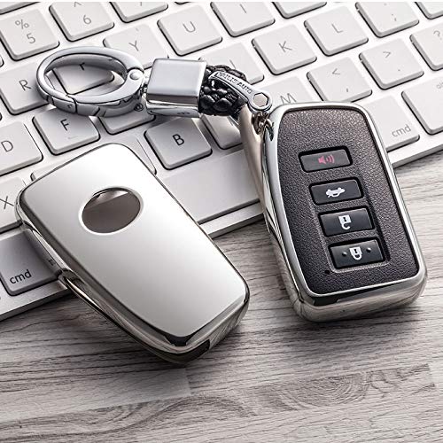 Soft TPU Case Cover Protector Case for Lexus Key Fob, Car Remote Key Fob Case for for Lexus RX CT GS NX ES RC RCF GSF Fob Remote Key+Keychain (Silver)