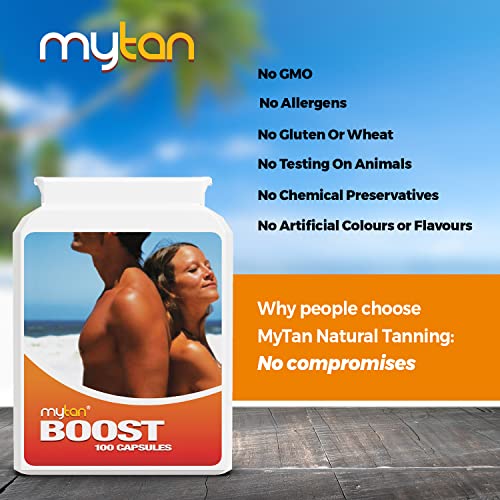 Boost Tan Pills | 100 Capsules | Sun Tan Accelerator | Natural Tanning Supplement | Tyrosine, Copper Multivitamin | 25-Day Extended Holiday Supply