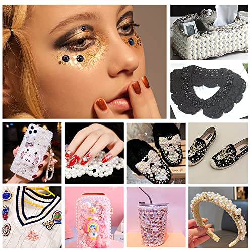 Black Flat Backed Pearls, 690pcs Half Round Pearl Beads 6 Sizes Pearl Cabochon for DIY Scrapbook Phone Case Wedding Decor Hair Nail Accessory Eye, 4/5/6/8/10/12mm