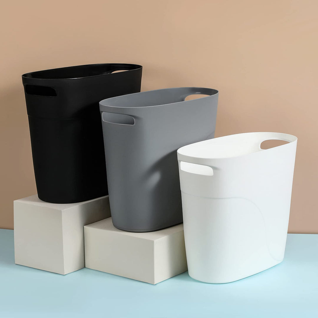 Plastic Small Trash Can Slim Waste Basket with Handles 3.2 Gallon Narrow Garbage Container Bin for Bathroom, Bedroom, Kitchen, Home Office Under Desk, Dorm, Laundry Room, Kids Room, White 2 Pack