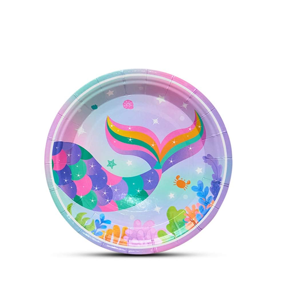 Magical Rainbow Mermaid Party Supplies Set - Mermaid Plates and Napkins Disposable Paper Dinner Dessert Cake Plates Birthday Baby Shower Pool Summer Party Serves 16 Guests 48PCS