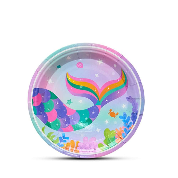 Magical Rainbow Mermaid Party Supplies Set - Mermaid Plates and Napkins Disposable Paper Dinner Dessert Cake Plates Birthday Baby Shower Pool Summer Party Serves 16 Guests 48PCS