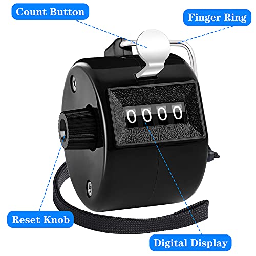 2 Pack Hand Tally Counter 4 Digital Click Counter for Sport Row School Event (Black White)