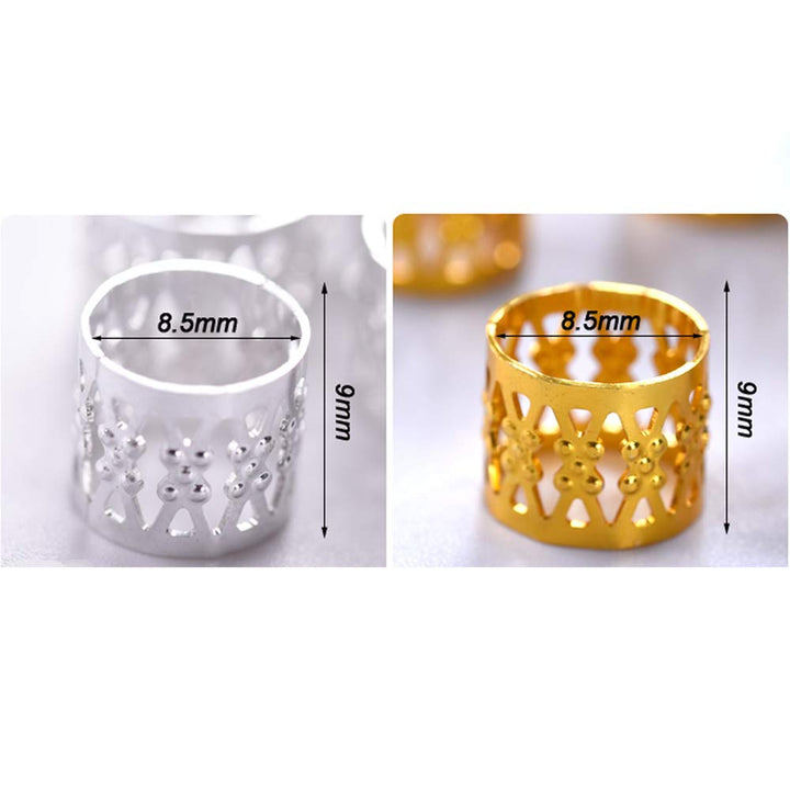 Mixed Golden Silver Dreadlock Beads for Hair Adjustable No Rust Aluminum Metal Cuffs Beads 8.5mm 100pcs Braiding Hair Decoration Jewelry (Mixed Golden Silver)
