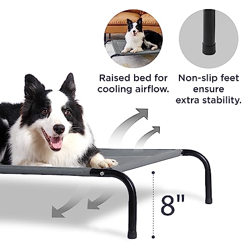 Elevated Raised Cooling Cots Bed for Large Dogs, Portable Indoor & Outdoor Pet Hammock with Skid-Resistant Feet, Frame with Breathable Mesh, Grey, 49 inches
