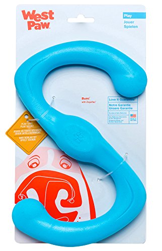 West Paw Zogoflex Bumi Dog Tug Toy – S-Shaped, Lightweight Chew Toys for Fetch, Play, Pet Exercise – Tug of War Soft Flinging Squishy Chewy Toy for Dogs – Guaranteed, Latex-Free, Large 9.5, Aqua Blue