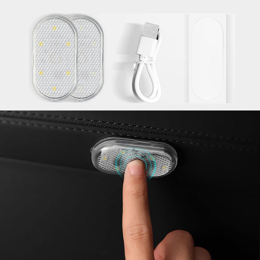 2 Pcs Car LED Lights Interior, LED Interior Car Lights with 6 Bright LED Lamp Beads, Portable Night Reading Light Car Interior Atmosphere, USB Rechargeable Lighting Light (Warm White Light)