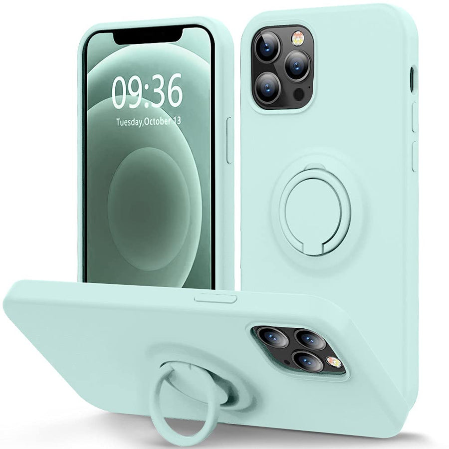 Compatible with iPhone 12 Pro Max Phone Case 6.7 inch with Ring Kickstand | Super Soft Microfiber Lining | Anti-Scratch Full-Body Shockproof Protective Case for iPhone 12 Pro Max - Mint